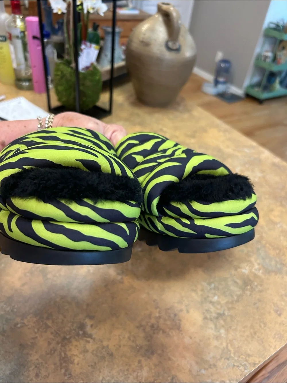 UGG Maxi Slide Platform Slide Sandals Tiger Print Key Lime in Lime